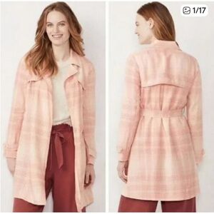 Lauren Conrad Pink Plaid Trench Coat Lightweight Belted Size Medium